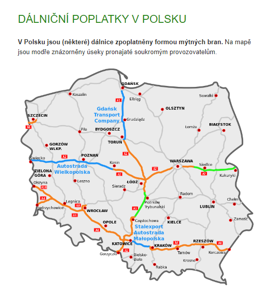 Mapa placených dálnic v Polsku